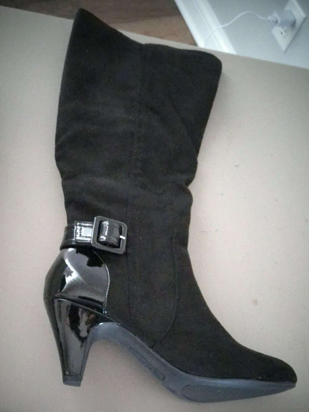 EAST 5TH Tall Boots Memory Foam Savio 3" High Heel Black Suade/Patten NWT 9.5M